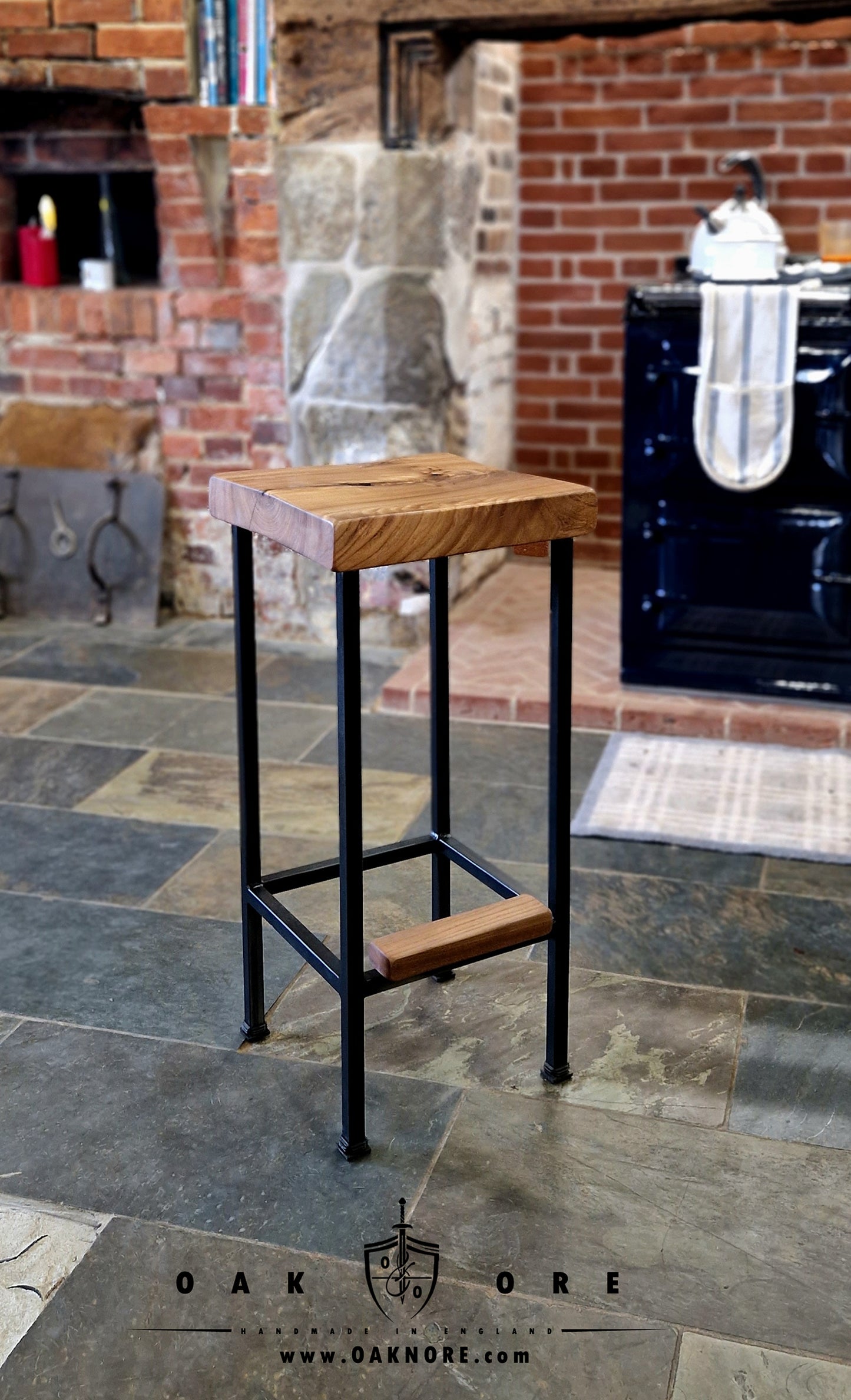 The Butcher Block Handmade Steel and Oak Stool